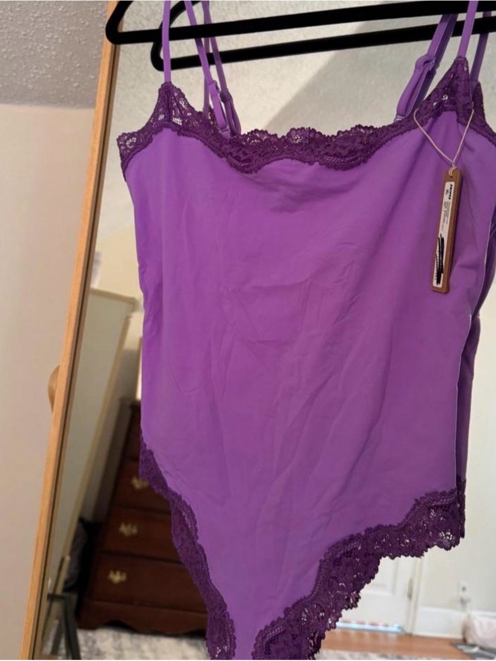 SKIMS Purple Lace-Trim Camisole Bodysuit